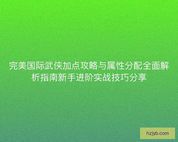 完美国际武侠加点攻略与属性分配全面解析指南新手进阶实战技巧分享
